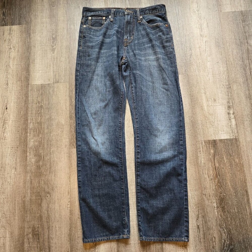 American Eagle Jeans Mens Size 29x32 Relaxed Straight Distressed Whiskers Dark